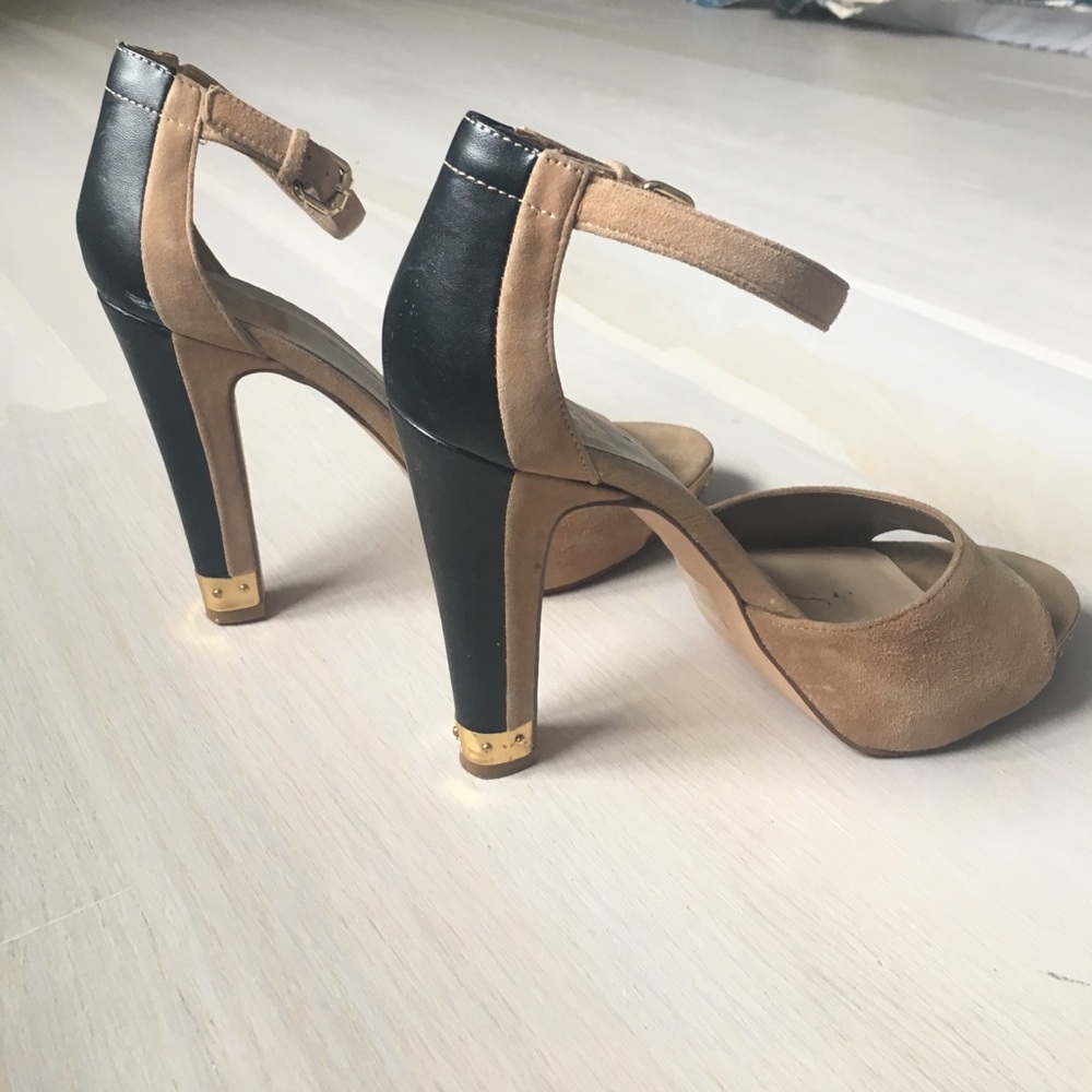 Gorgeous! Suede and leather sandal, gold platform - Picture 2 of 7